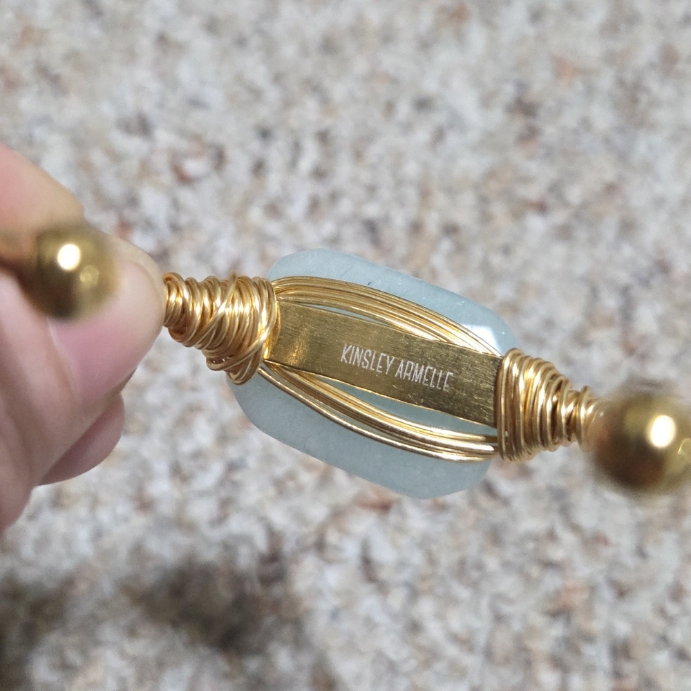 Elegant Gold and Blue Green Gemstone Cuff Bracelet - Picture 3 of 7